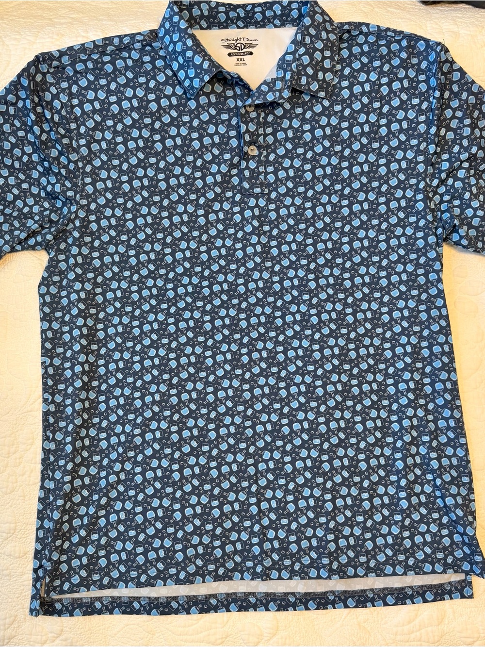Straight Down  Blue Patterned Short-Sleeve Men’s XXL Polo